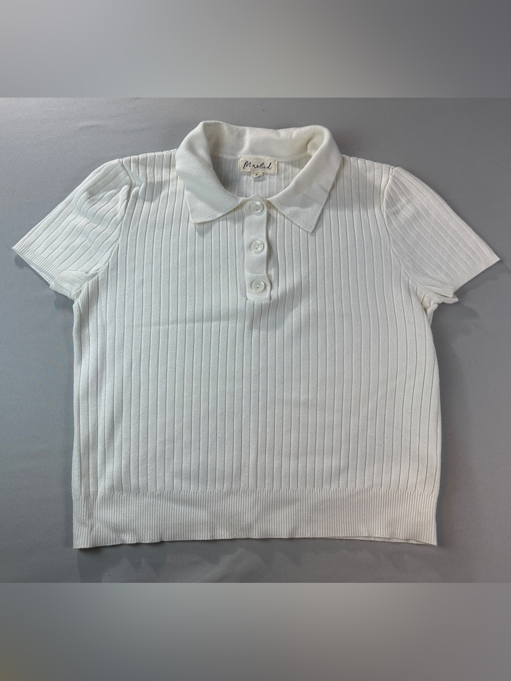 Marled Women’s Polo Collared Sweater Small White Ribbed Boho indie